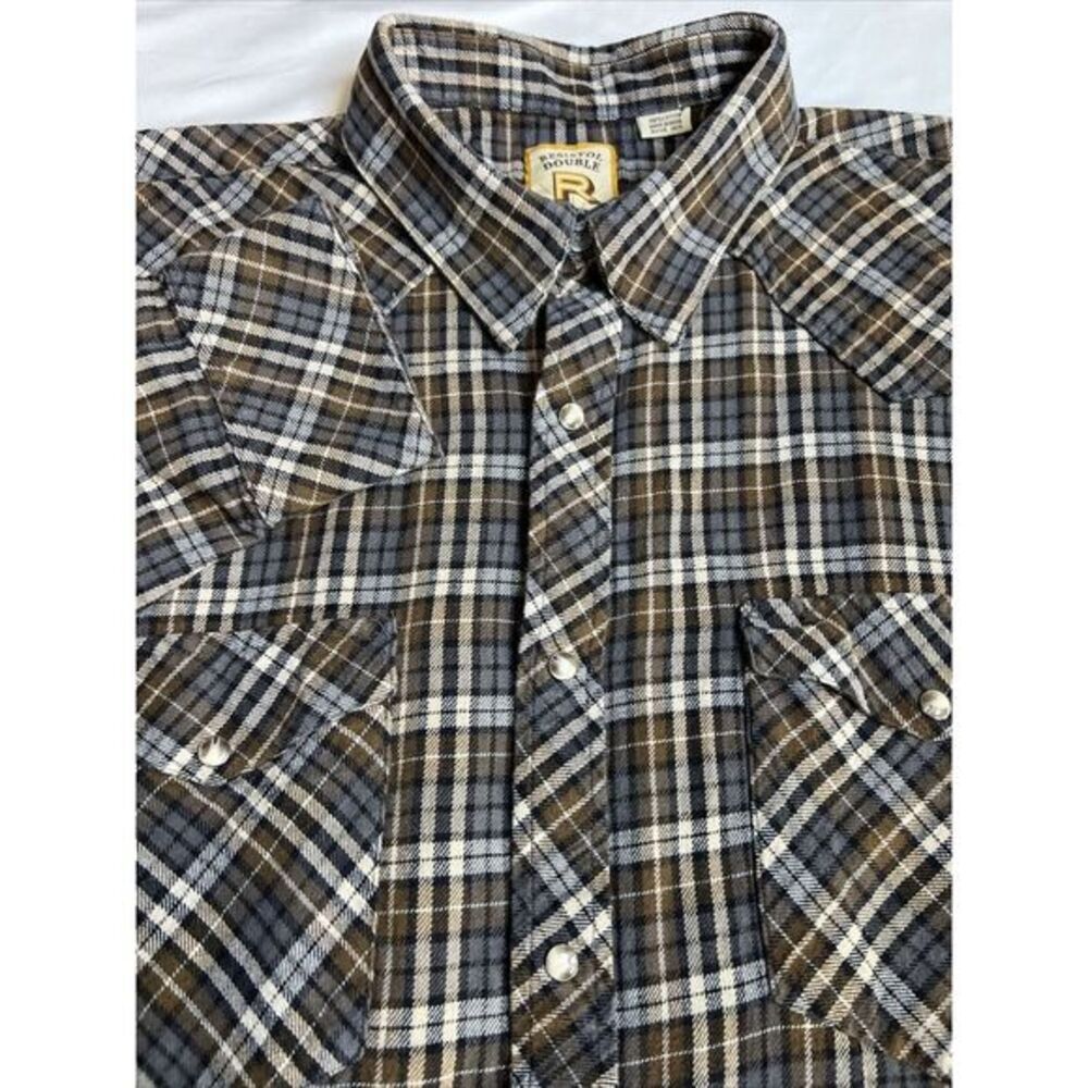 Resistol Double R Shirt Mens Brown Heavy Plaid Cotton Pearl Snap -Size XXL